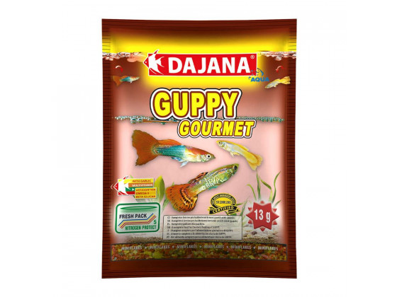 Корм Dajana GUPPY GOURMET хлопья комплексные для гупы с чесноком 80мл/13г