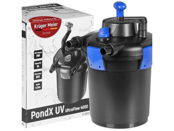 Ставочный фильтр, напорный Kruger Meier PondX UV 4000 с лампой 9 Вт и быстрой очисткой для декоративных водоемов.
