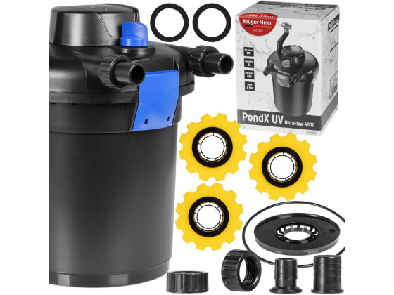 Ставочный фильтр, напорный Kruger Meier PondX UV 4000 с лампой 9 Вт и быстрой очисткой для декоративных водоемов.